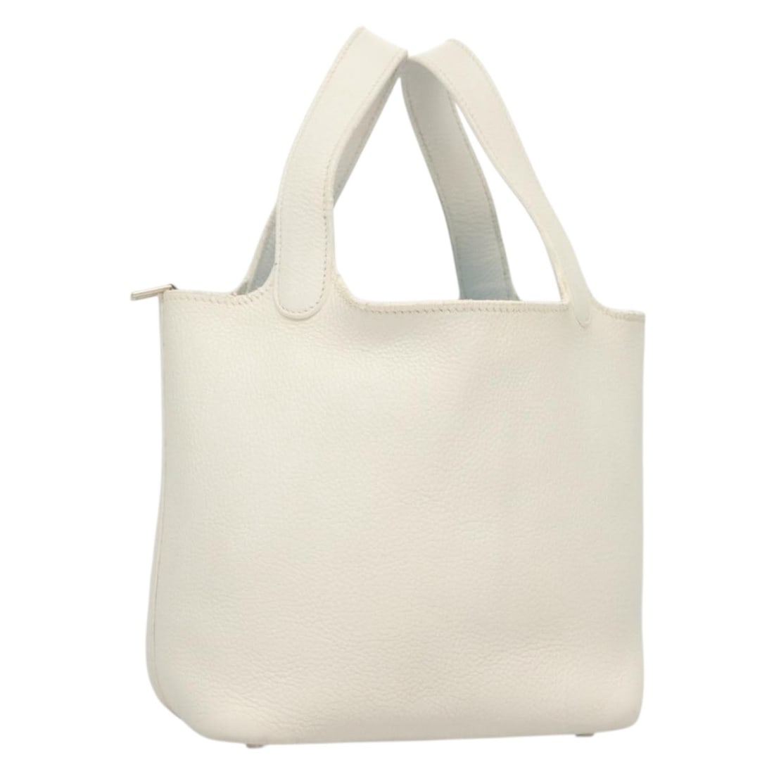 HERMES Picotan PM Leather Hand Bag White Silver Customized: HERMES Picotan PM Leather Hand Bag White Silver Customized Introducing the HERMES Picotan PM Hand Bag, crafted from premium leather in a sophisticated white and silver color combination. This stylish