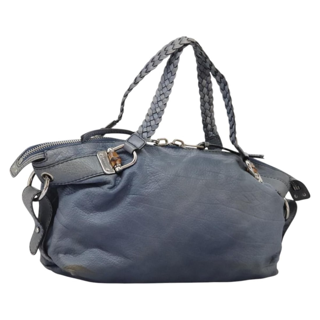 GUCCI 232959 Bamboo Tote Bag Leather Blue Silver Made in Italy (1 of 18)