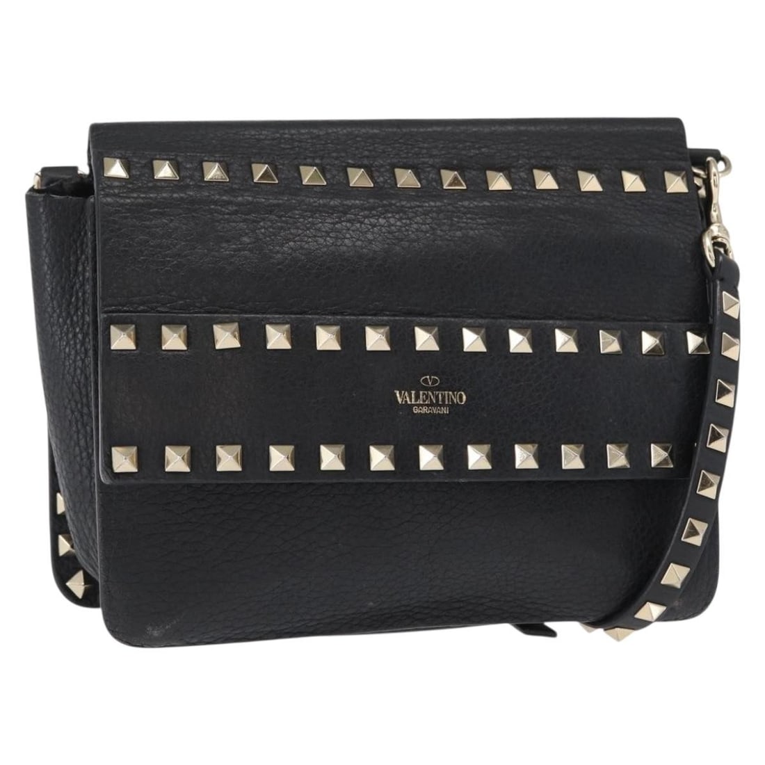 VALENTINO Rock Stud Shoulder Bag Black Gold Leather Made in Italy (1 of 18)