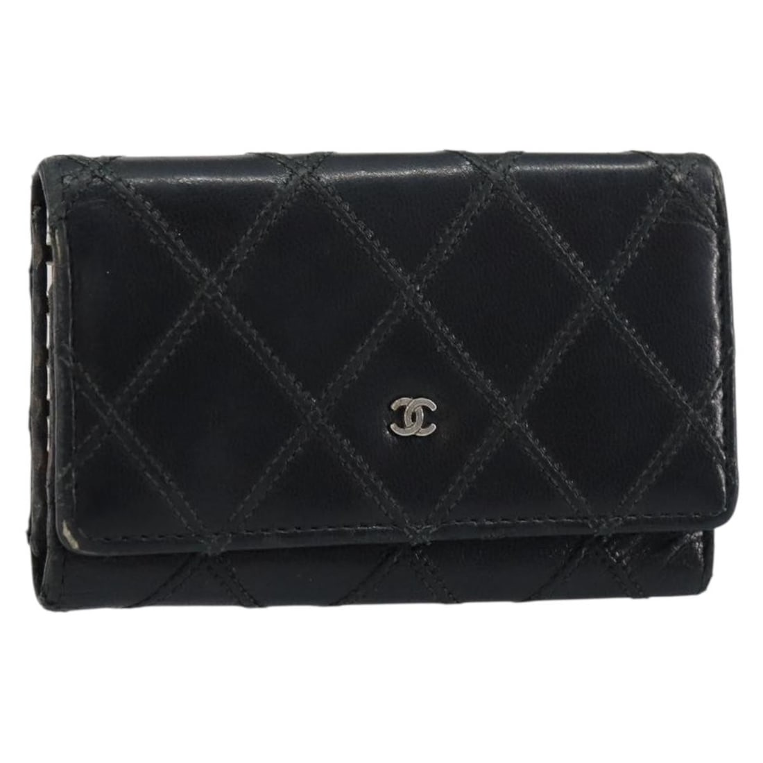 CHANEL Bicolore Leather Key Case Black Silver Authentic Italy (1 of 18)