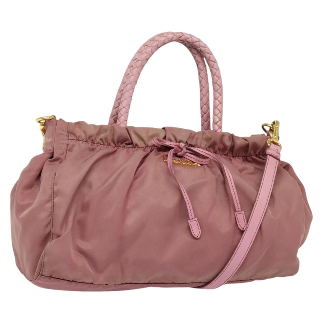 Authentic PRADA Pink Gold Nylon Hand Bag 2-Way Made in Italy (1 of 18)
