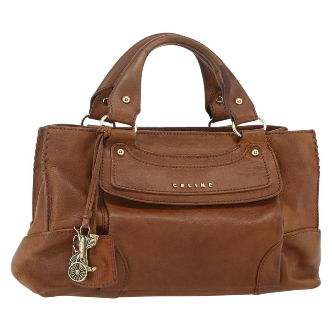 CELINE Brown Gold Leather Hand Bag Italy Auth SC-GA-0018 (1 of 18)