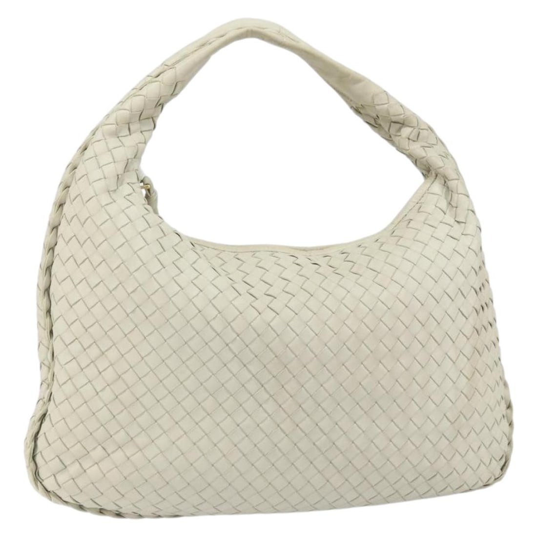 Bottega Veneta Intrecciato White Leather Hobo Shoulder Bag 115653 Auth (1 of 18)