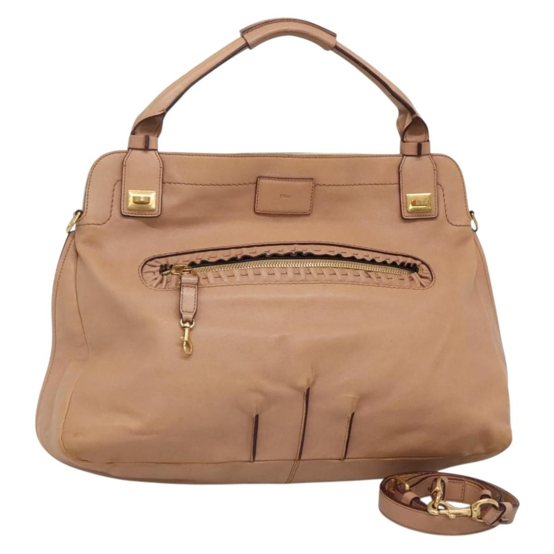 Chloe Leather Hand Bag Pink Gold Adjustable Strap Auth (1 of 18)