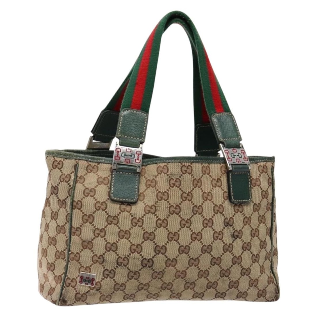 GUCCI GG Canvas Web Sherry Line Tote Bag Beige Green Red Auth 115810 (1 of 18)