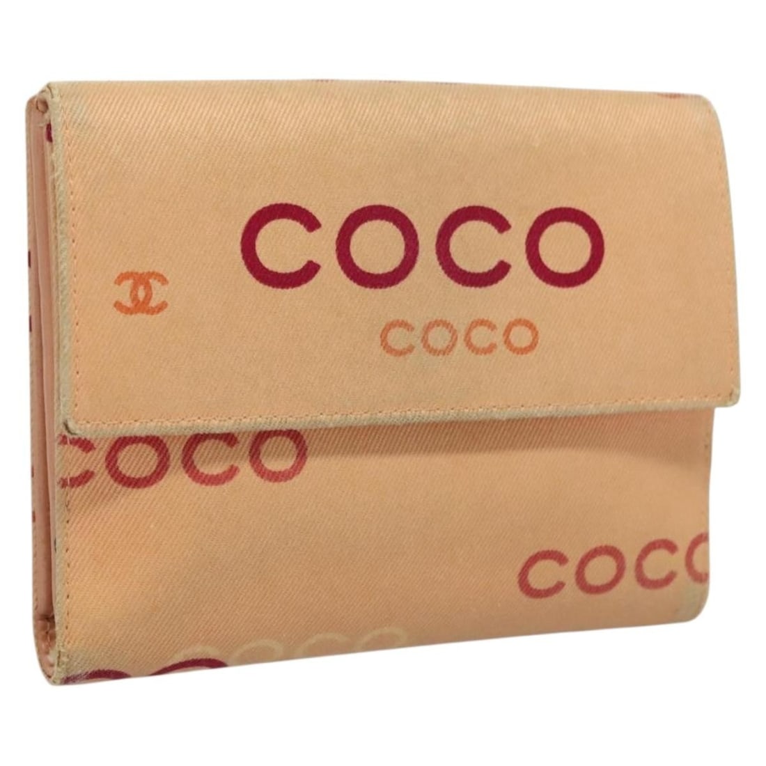 CHANEL Coco Mark Canvas Wallet Pink Gold Auth SW1068: CHANEL Coco Mark Canvas Wallet Pink Gold Auth SW1068 This CHANEL COCO Mark Wallet combines elegance and practicality, crafted from durable canvas in a striking pink and gold color scheme. Designed for