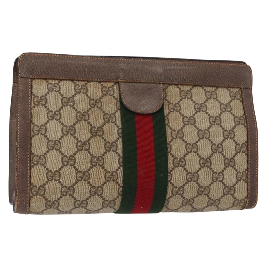 GUCCI GG Supreme Web Clutch Bag Beige Red PVC 89 01 002 Auth (1 of 17)