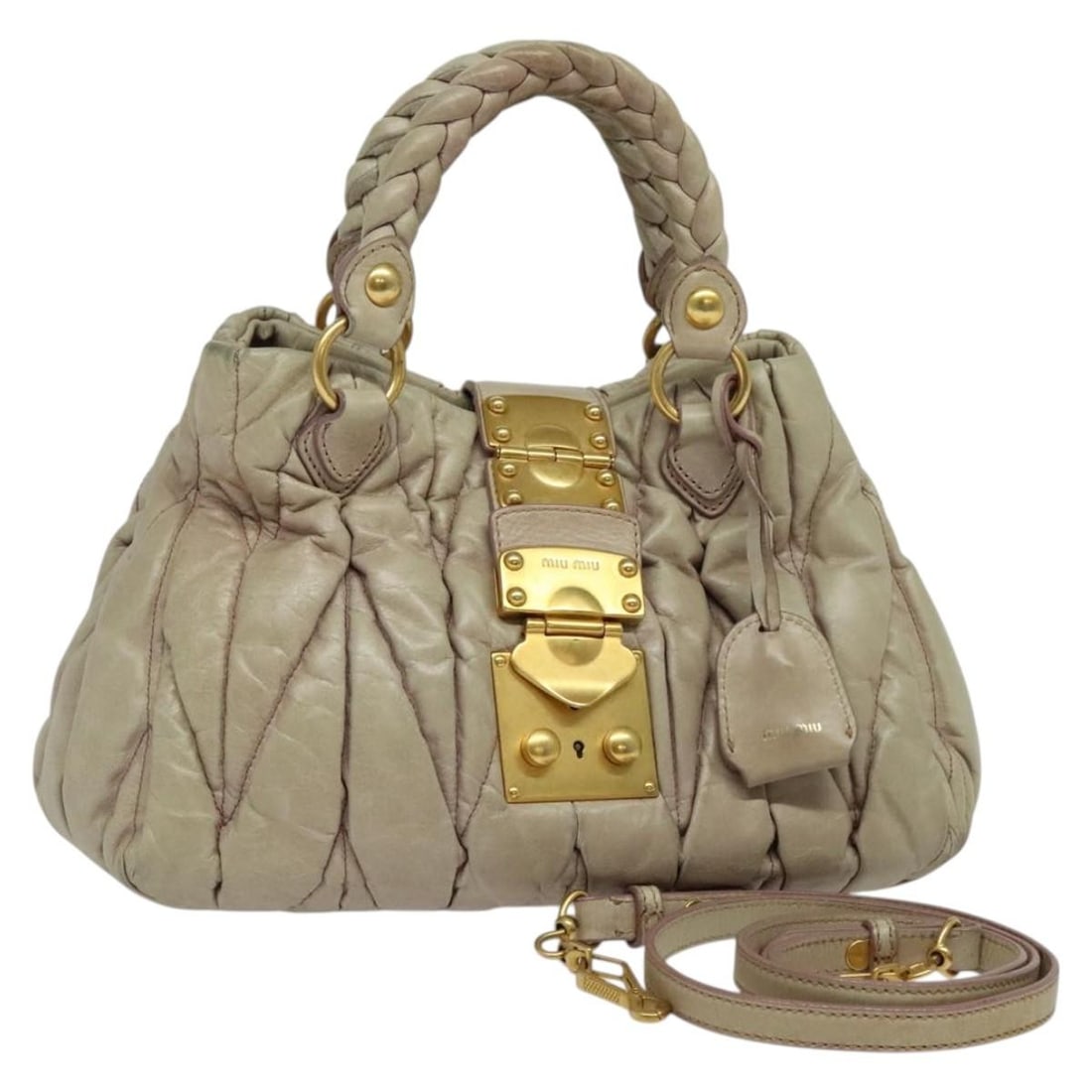 Miu Miu Matelasse Leather Hand Bag Beige Gold Authentic 125619 (1 of 18)