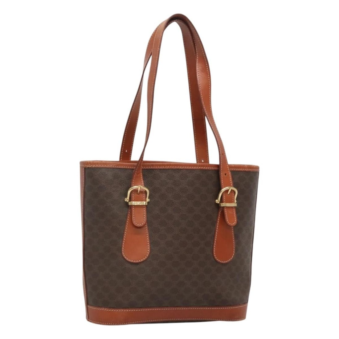 CELINE Macadam Canvas Shoulder Bag Brown Gold PVC Leather Italy (1 of 18)