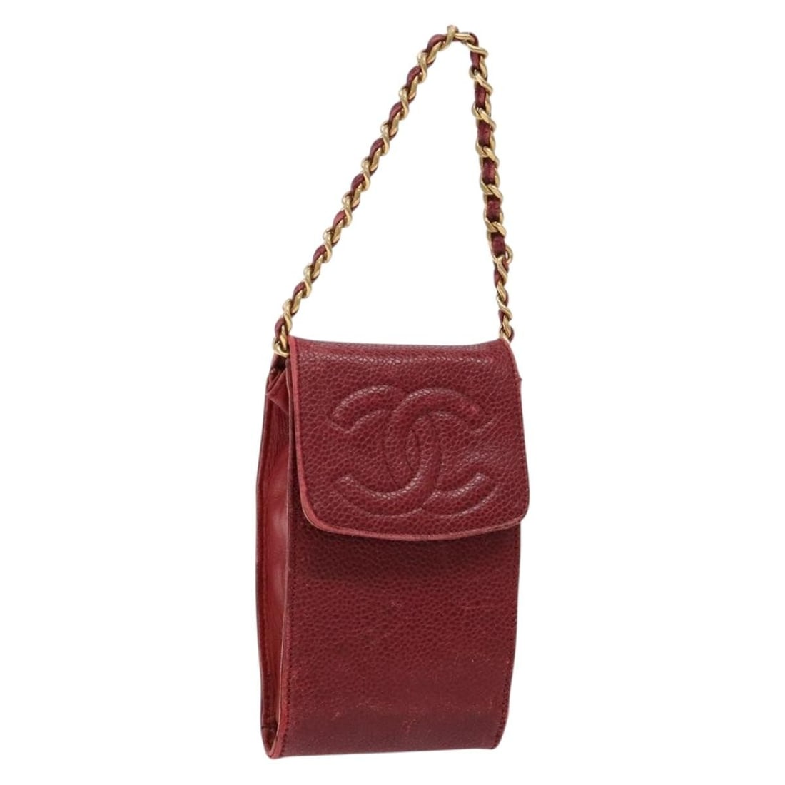 CHANEL Red Gold Grained Calfskin Phone Case Auth am8937: CHANEL Red Gold Grained Calfskin Phone Case Auth am8937 This exquisite CHANEL Phone Case is crafted from luxurious grained calfskin in a striking red and gold color combination. Designed as a stylish