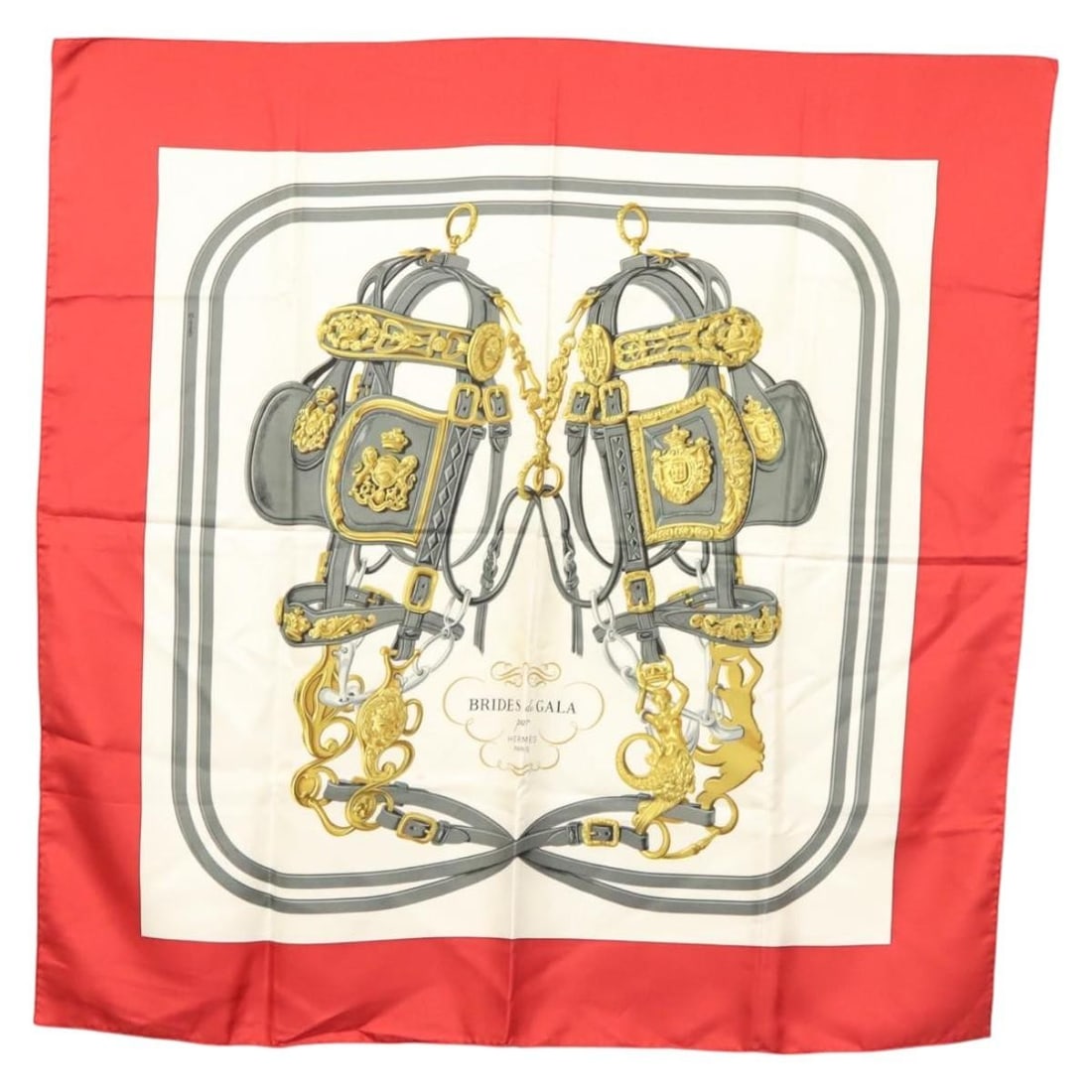 HERMES Brides de Gala Silk Scarf Red 90cm Authentic (1 of 16)