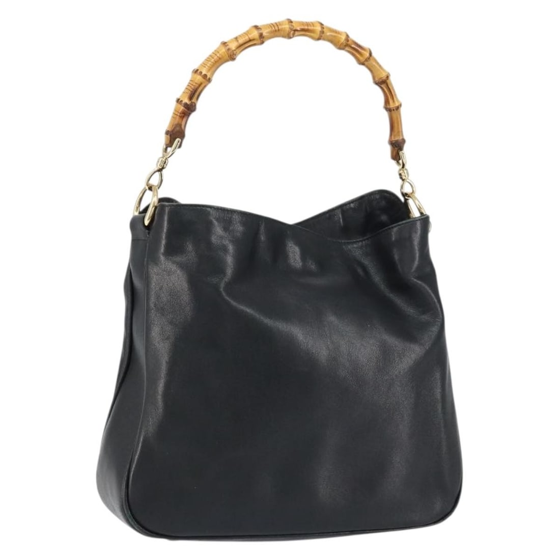 Black Leather Gucci Bamboo Handle Handbag Gold Accents Italy 156870 (1 of 18)