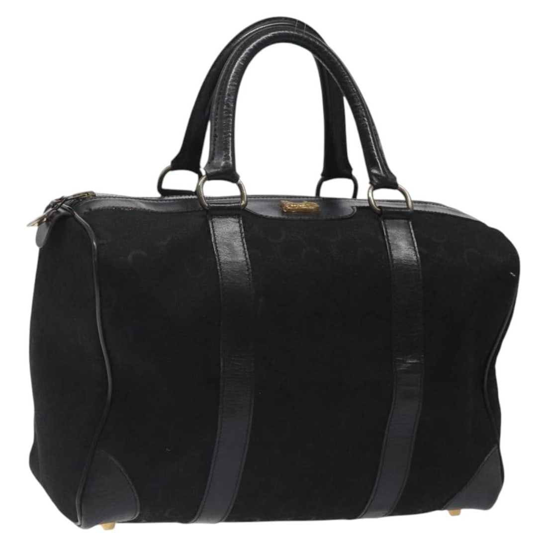 CELINE C Sulky Black Canvas Hand Bag Made in France: CELINE C Sulky Black Canvas Hand Bag Made in France This CELINE C Sulky Hand Bag showcases a sleek design crafted from durable black canvas, making it a stylish yet practical accessory. Measuring appr
