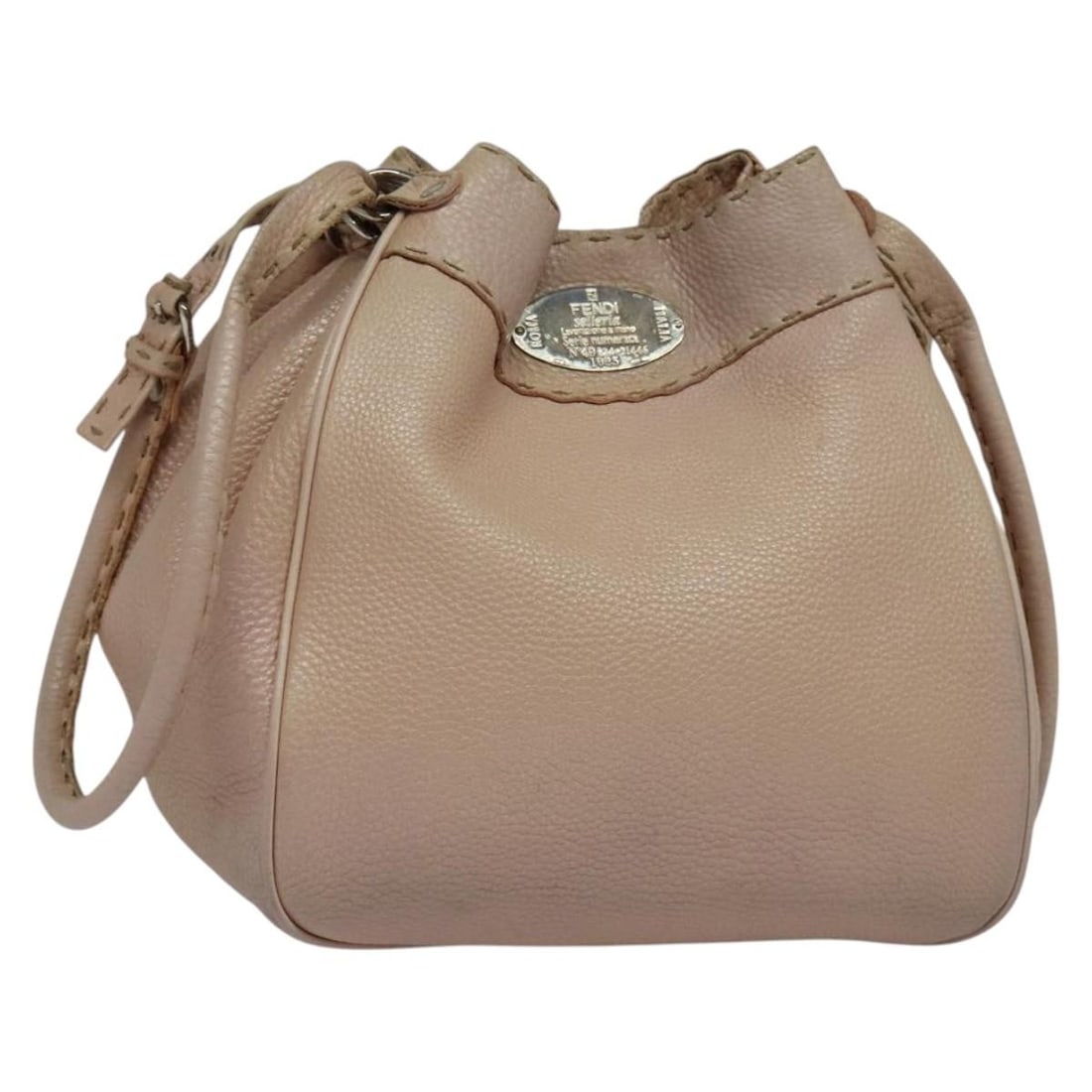 FENDI Celeria Leather Shoulder Bag Beige Silver Auth 123101 (1 of 18)