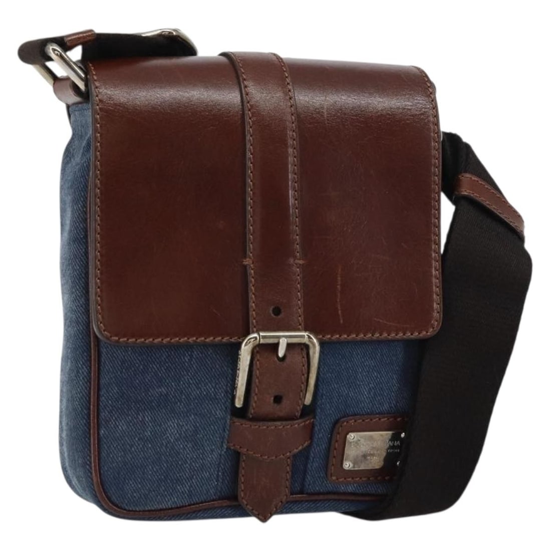 Dolce&Gabbana Blue and Silver Leather Canvas Shoulder Bag from Italy: Dolce&Gabbana Blue and Silver Leather Canvas Shoulder Bag from Italy This DOLCE&GABBANA shoulder bag features a blue and silver color combination, crafted from leather with canvas elements. Made in It