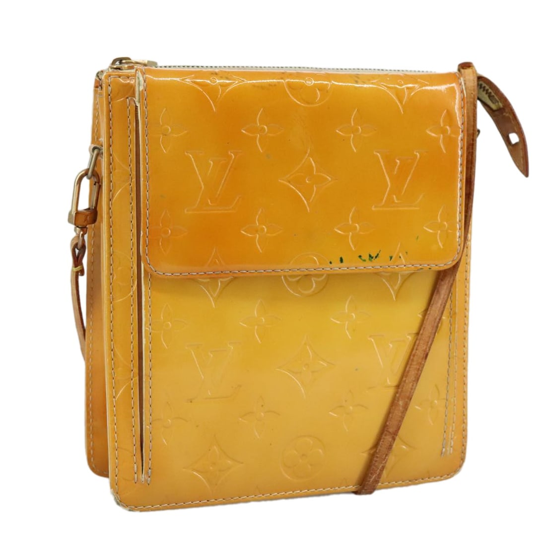 LOUIS VUITTON Monogram Vernis Motto Pouch Lime Yellow M91059 Auth: LOUIS VUITTON Monogram Vernis Motto Pouch Lime Yellow M91059 Auth Introducing the LOUIS VUITTON Monogram Vernis Motto Pouch in a vibrant Lime Yellow. Crafted from high-quality patent leather, this sty