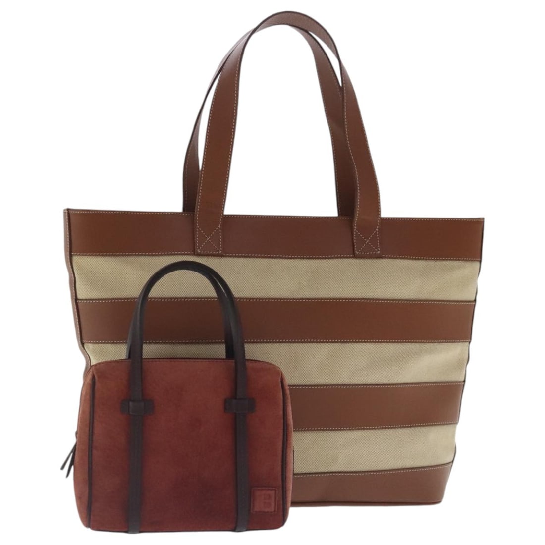 BALLY Canvas Tote Bag Set of 2 Beige Brown Red Made in Italy: BALLY Canvas Tote Bag Set of 2 Beige Brown Red Made in Italy This authentic BALLY tote bag is a stylish accessory crafted in Italy, showcasing a unique blend of beige, brown, and red colors. Made from