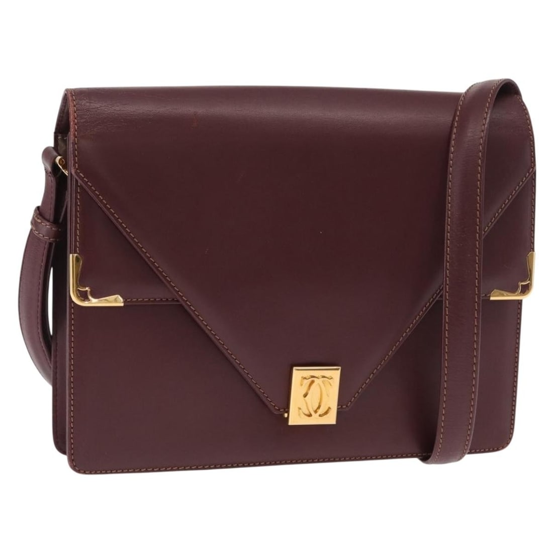 Shoulder Bag in Bordeaux Leather by Cartier Must Line with Gold Details (1 of 18)