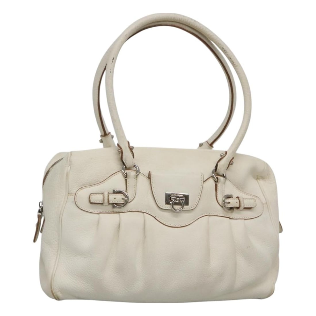 Salvatore Ferragamo Gancini Leather Shoulder Bag White Silver Made in Italy (1 of 18)