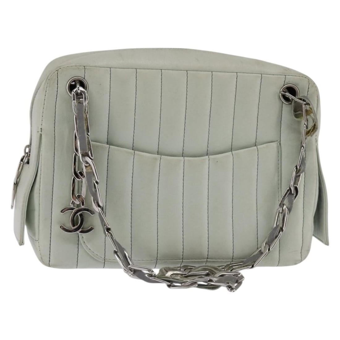 CHANEL Mademoiselle Chain Shoulder Bag Leather Silver Light Green Auth: CHANEL Mademoiselle Chain Shoulder Bag Leather Silver Light Green Auth Introducing the CHANEL Mademoiselle Chain Shoulder Bag, a stunning accessory that combines elegant style with practicality. Craft