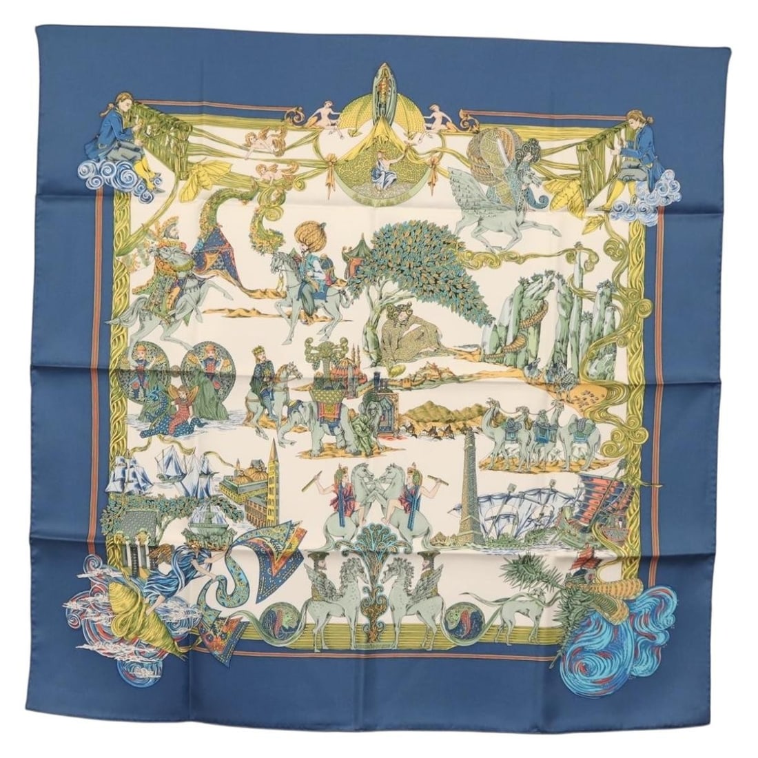 HERMES Au FIL de La SOIE 90cm Silk Scarf Blue Authentic (1 of 13)