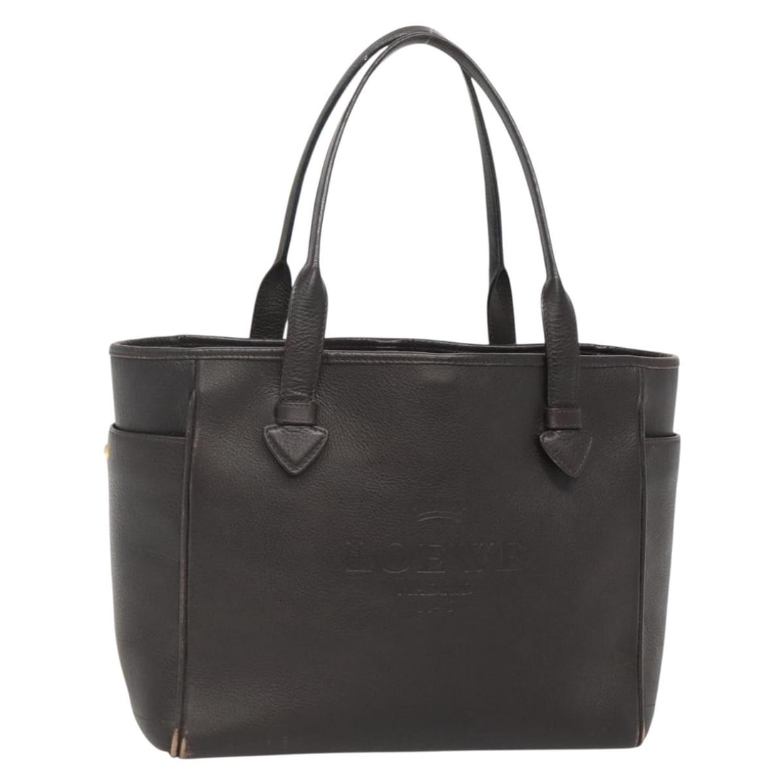 LOEWE Heritage Tote Bag Leather Dark Brown Gold Made in Spain: LOEWE Heritage Tote Bag Leather Dark Brown Gold Made in Spain Introducing the LOEWE Heritage Tote Bag, a stylish and functional accessory crafted from premium leather in a rich dark brown with elegant