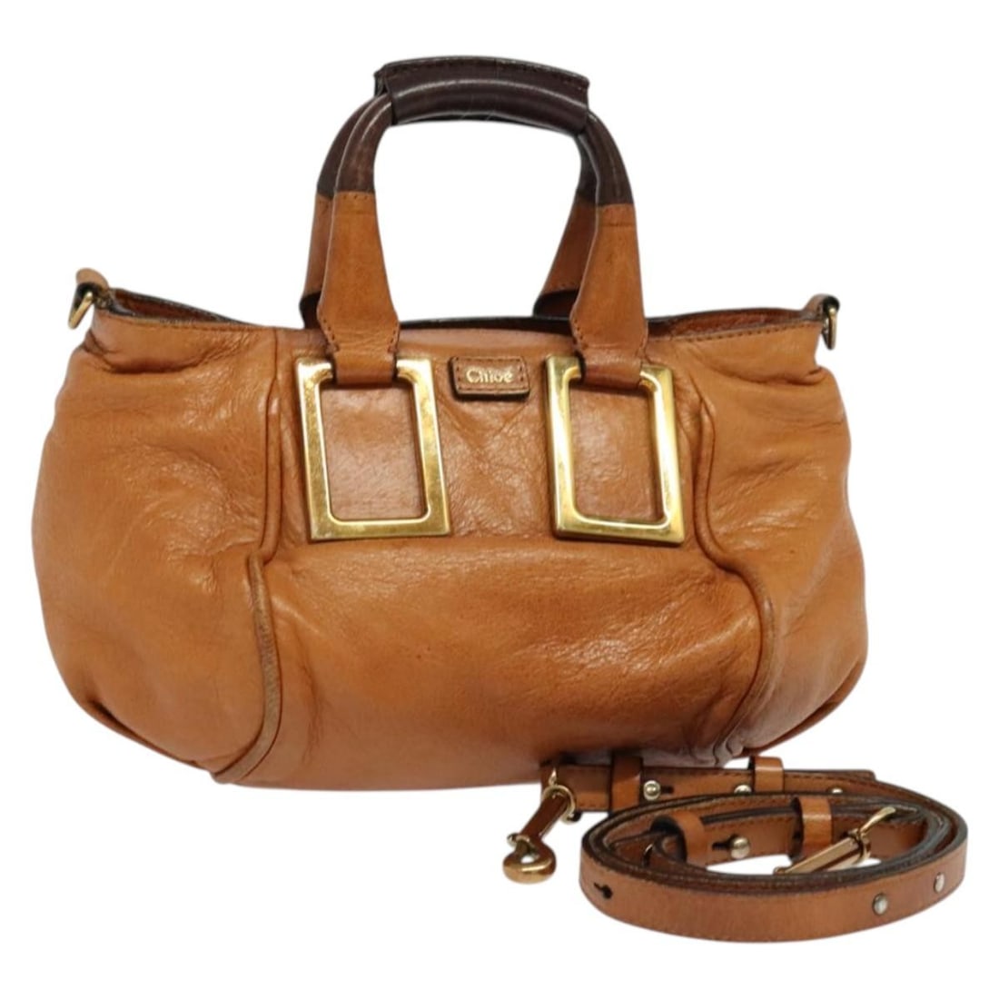 Chloe Etel Leather 2-Way Hand Bag Brown Gold Auth BA4185 (1 of 18)