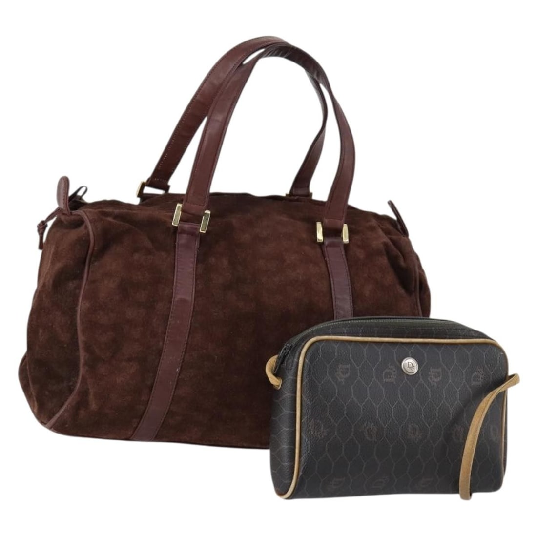 Christian Dior Bottega Veneta Suede Hand Bag Set Brown Gold Auth (1 of 18)