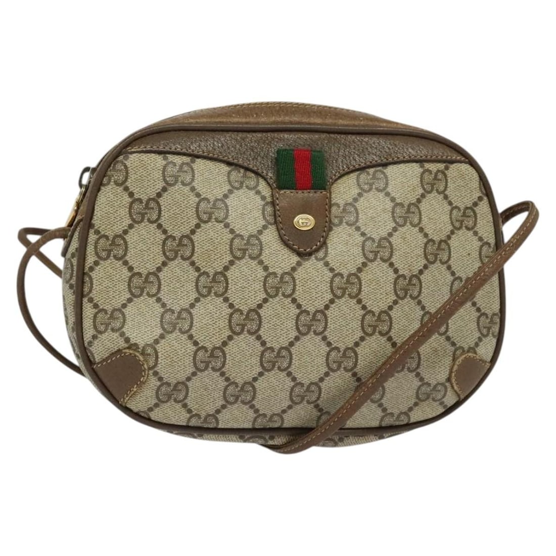 GUCCI GG Supreme Sherry Line Beige Red PVC Shoulder Bag 89 02 066 Auth: GUCCI GG Supreme Sherry Line Beige Red PVC Shoulder Bag 89 02 066 Auth Introducing the GUCCI GG Supreme Web Sherry Line Shoulder Bag, a stylish accessory crafted from durable PVC leather in a sophisti