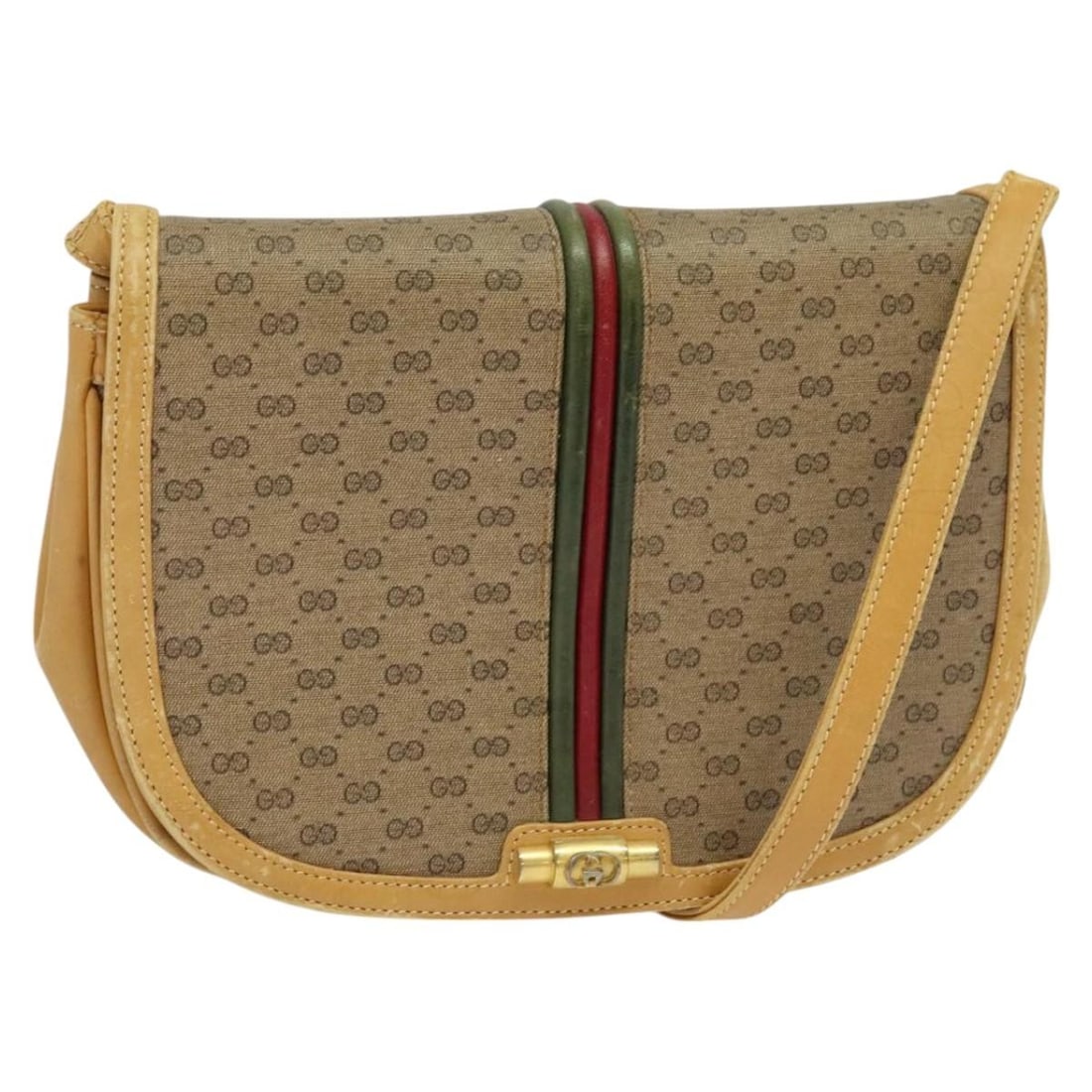 GUCCI Micro GG Supreme Sherry Line Shoulder Bag Beige Gold PVC Authentic (1 of 18)