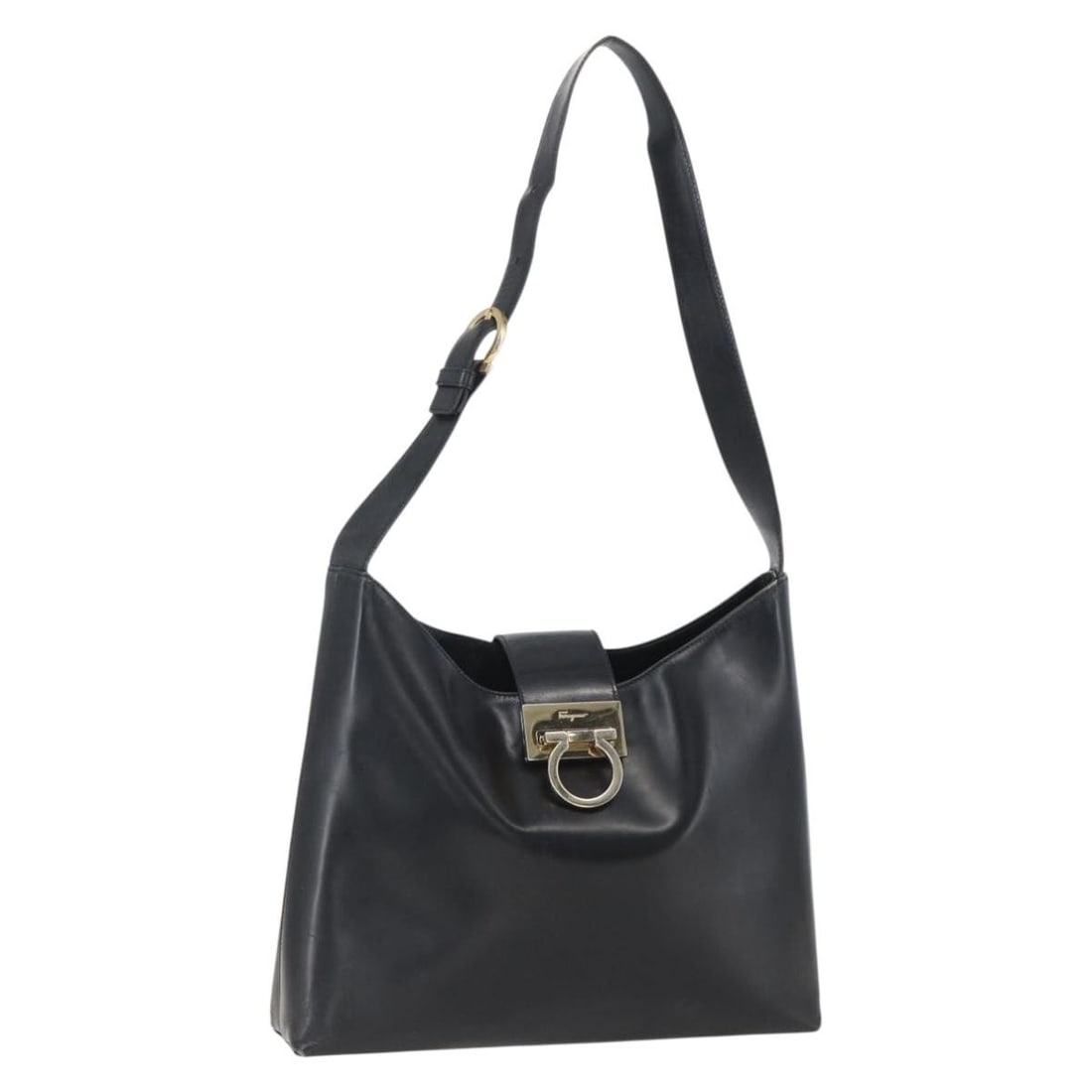 Salvatore Ferragamo Black Gold Gancini Leather Shoulder Bag Auth 157063 (1 of 18)