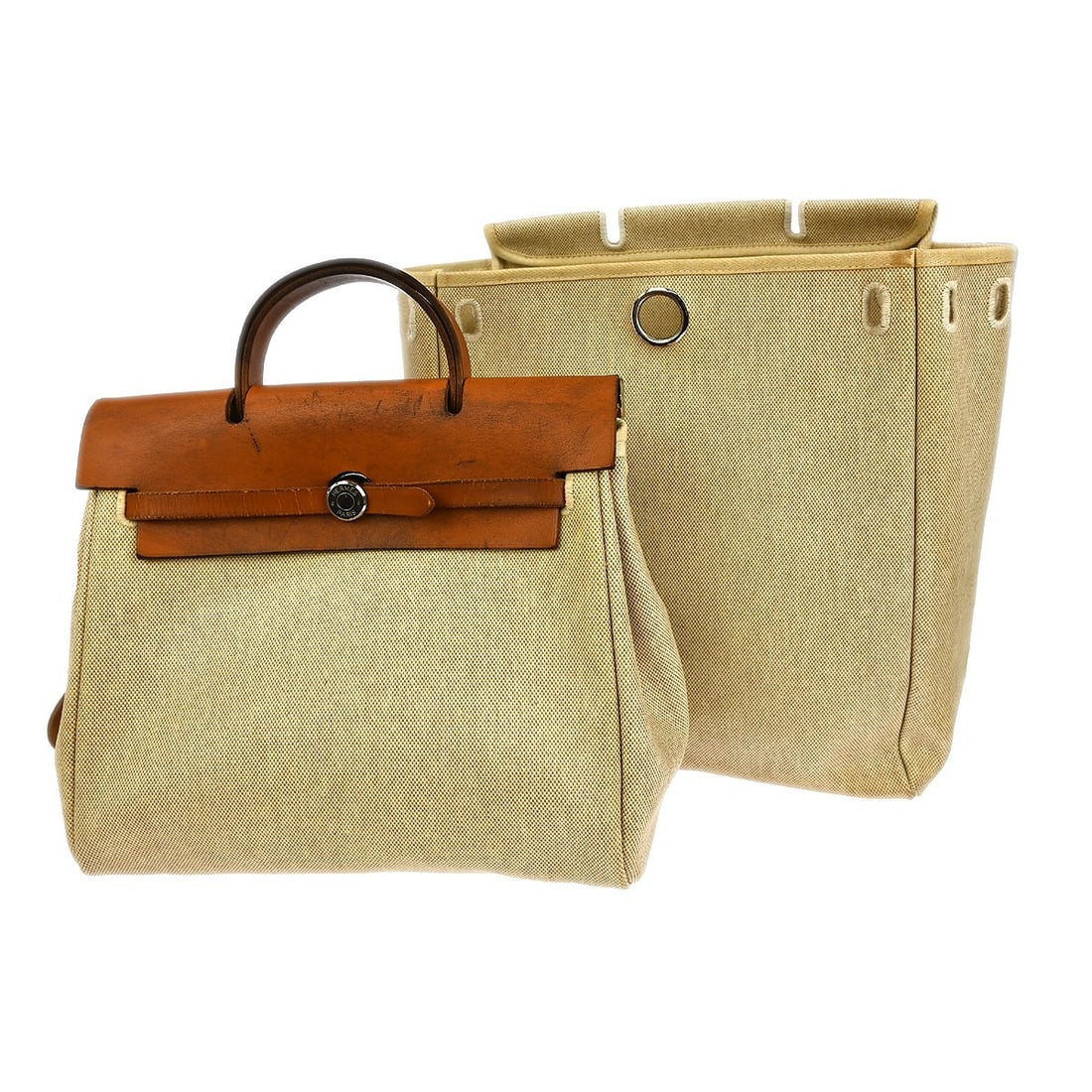 HERMES Beige Herbag 2 in 1 Backpack Canvas Leather (1 of 15)