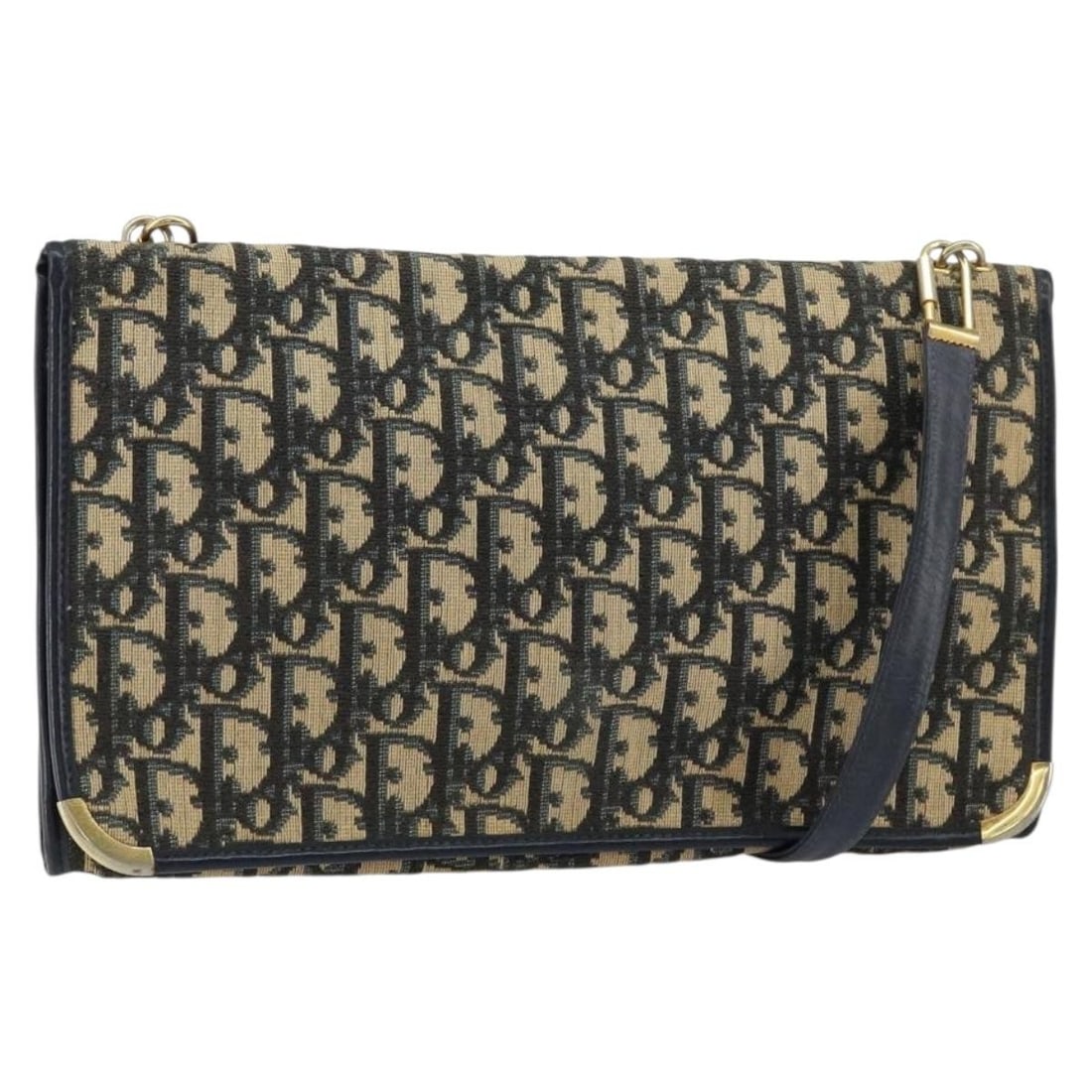 Christian Dior Trotter Canvas Shoulder Bag Navy Gold Auth 151054 (1 of 18)