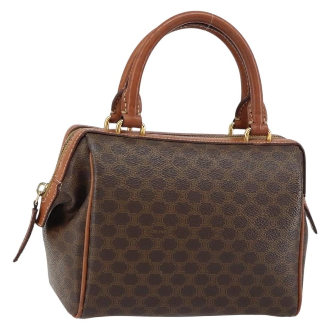 CELINE Macadam Brown PVC Tote Bag with Leather Trim Gold Accents (1 of 18)