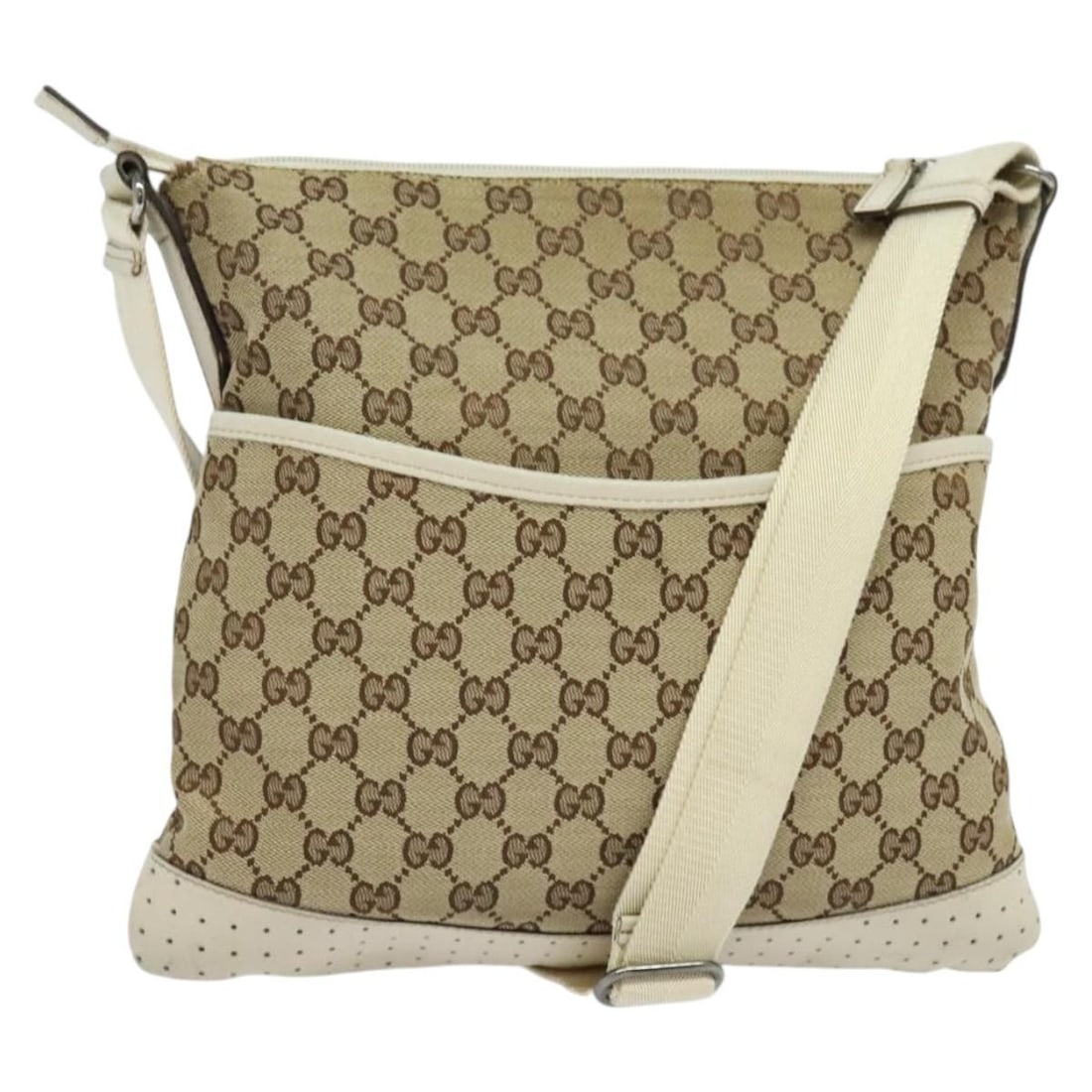 GUCCI GG Canvas Beige Silver Shoulder Bag 145857 Made in Italy (1 of 18)