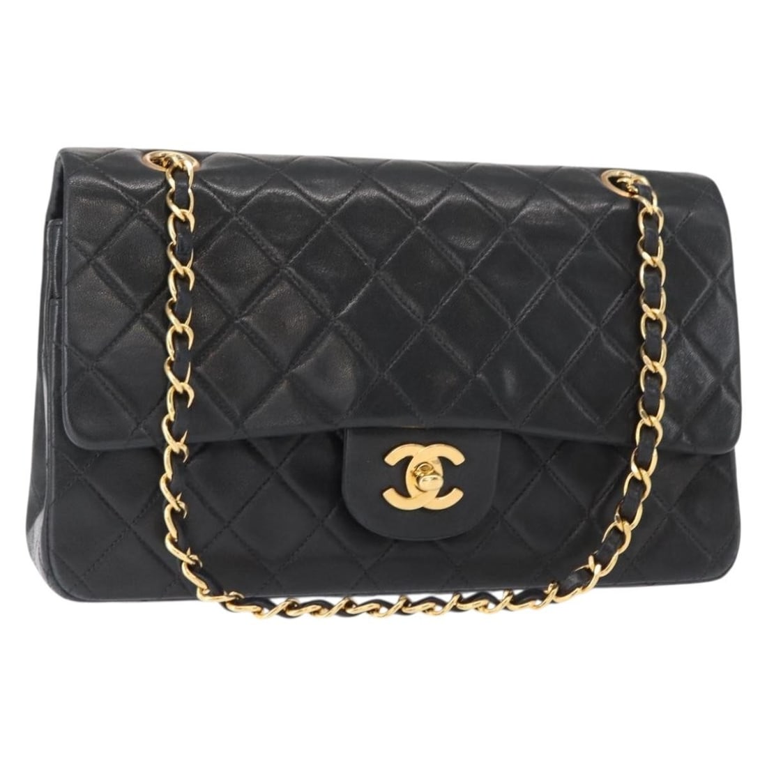 CHANEL Black Gold Matelasse 25 Double Flap Lamb Skin Bag Auth BA9002SAV (1 of 18)