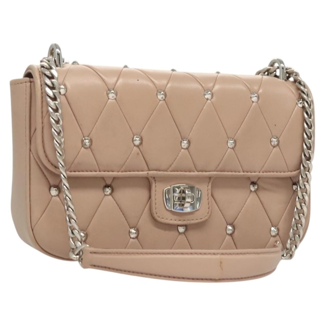 Miu Miu Pink Silver Leather Chain Shoulder Bag Auth 119207: Miu Miu Pink Silver Leather Chain Shoulder Bag Auth 119207 This Miu Miu Chain Shoulder Bag is crafted from high-quality leather in an elegant pink and silver color combination. Measuring approximately