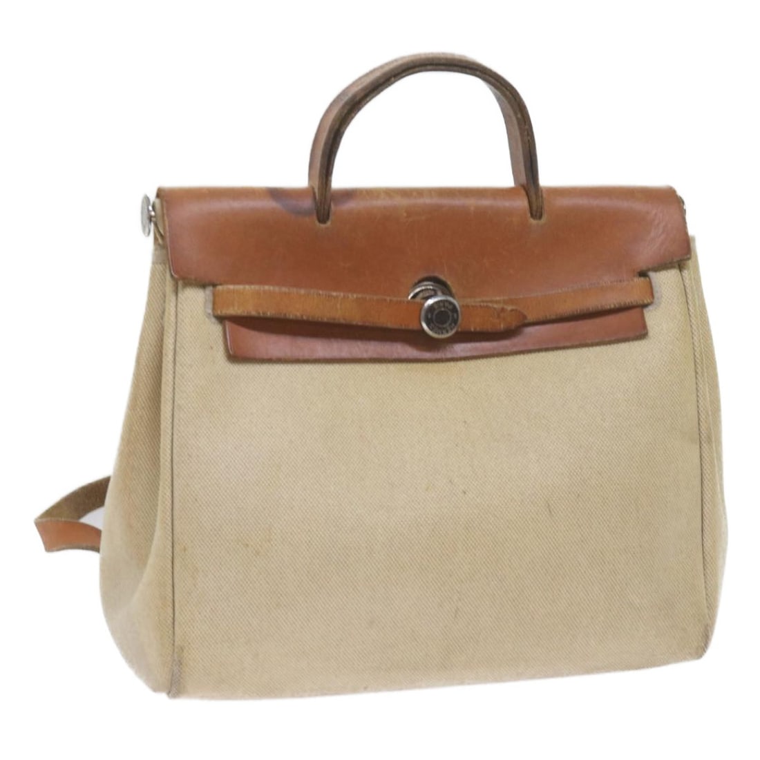 HERMES Her Bag Ad Beige Brown Coated Canvas Backpack Made in France (1 of 18)