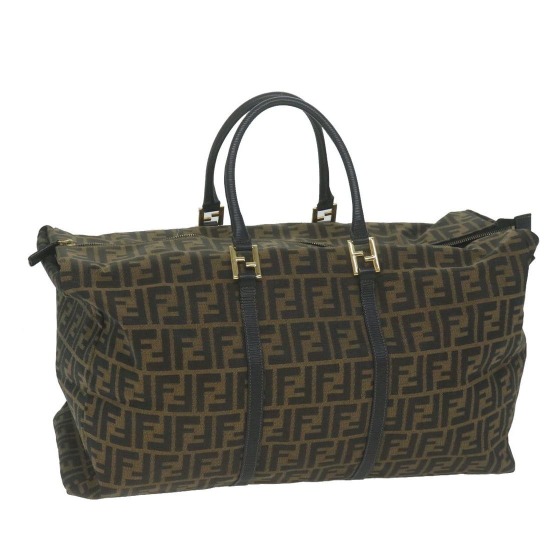 FENDI Zucca Canvas Brown Black Boston Bag Italy Auth 2296-261480-069 (1 of 18)