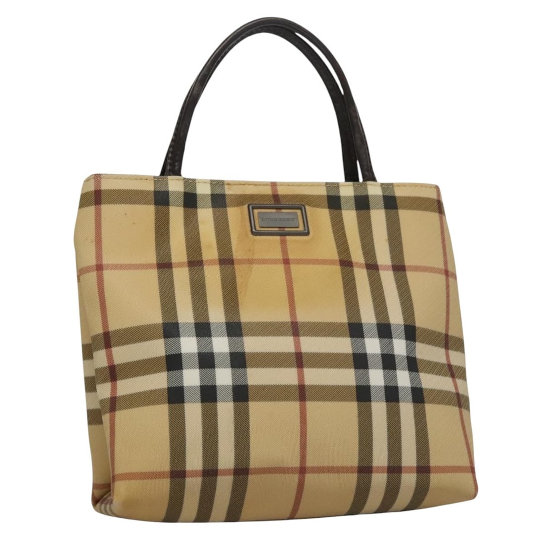 BURBERRY Nova Check Beige PVC Leather Hand Bag Made in Italy: BURBERRY Nova Check Beige PVC Leather Hand Bag Made in Italy This Burberry Nova Check Hand Bag is crafted from durable PVC leather in a stylish beige color, making it a versatile accessory for any war