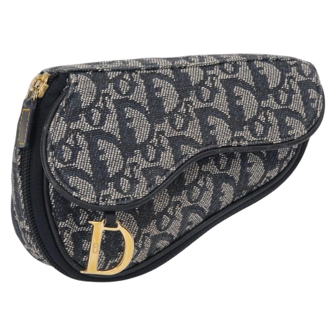 Christian Dior Navy Gold Trotter Canvas Saddle Pouch Authentic (1 of 18)