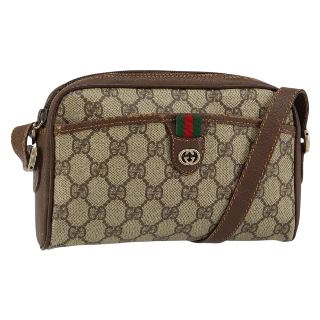 GUCCI GG Supreme Sherry Line Beige Shoulder Bag PVC Auth 156 02 089: GUCCI GG Supreme Sherry Line Beige Shoulder Bag PVC Auth 156 02 089 This GUCCI GG Supreme Web Sherry Line Shoulder Bag is a stylish accessory crafted from PVC leather with a beige finish. Designed for