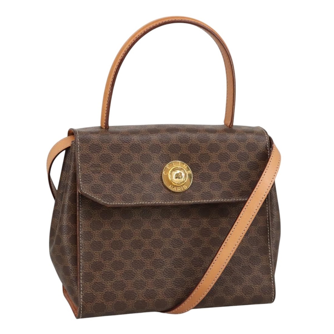 CELINE Macadam Canvas Hand Bag PVC Leather Brown Gold Auth Made in Italy (1 of 18)