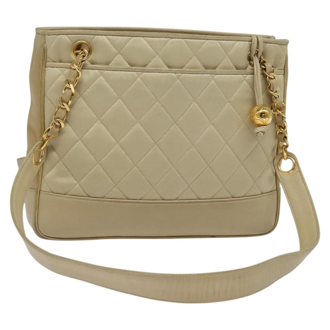 CHANEL Matelasse Satin Shoulder Bag Beige Gold Italy Auth BA1598 (1 of 18)