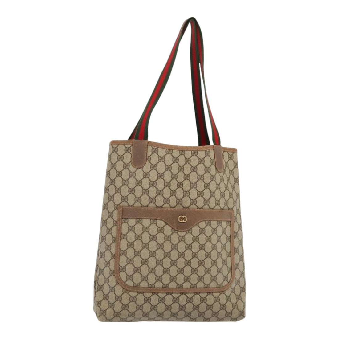 GUCCI GG Supreme Web Tote Bag Beige PVC Leather Auth Italy: GUCCI GG Supreme Web Tote Bag Beige PVC Leather Auth Italy This GUCCI GG Supreme Web Sherry Line Tote Bag is a stylish accessory crafted from durable PVC leather in a sophisticated beige color. Measur