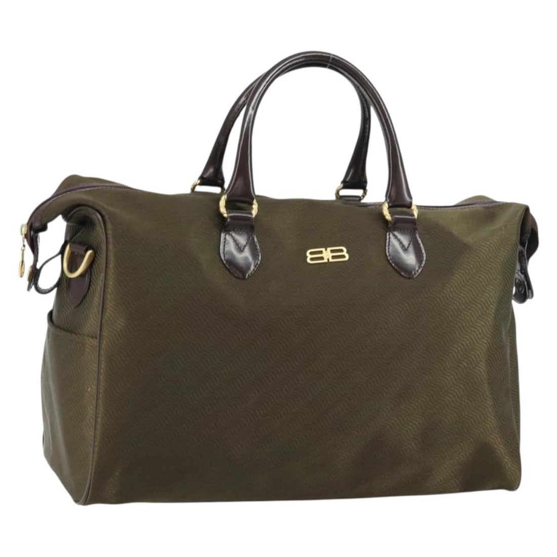 Balenciaga Khaki Nylon Leather Boston Bag Gold Tone Two Way Japan: Balenciaga Khaki Nylon Leather Boston Bag Gold Tone Two Way Japan This Balenciaga Boston bag features a khaki nylon exterior with leather accents and gold-tone details. Designed for versatile use, it