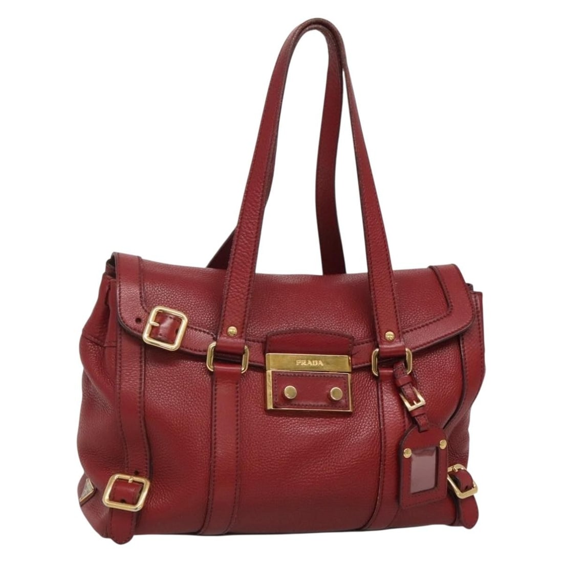 PRADA Red Gold Leather Tote Bag Made in Italy (1 of 18)
