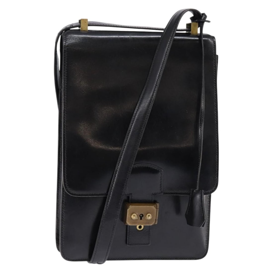 HERMES Sac Adepeche Leather Shoulder Bag Black Gold Made in France (1 of 18)
