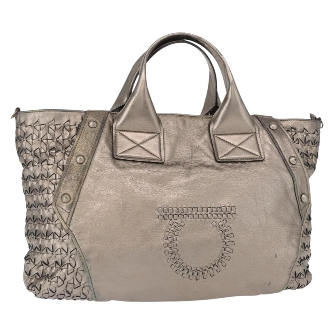 Salvatore Ferragamo Gancini Silver Leather Hand Bag Auth Italy (1 of 18)