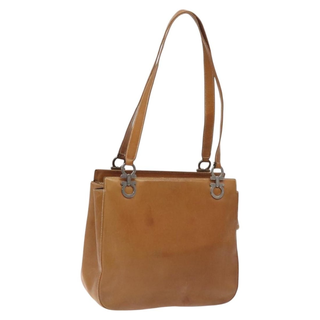 Salvatore Ferragamo Gancini Tote Bag Leather Brown Silver Authentic (1 of 18)